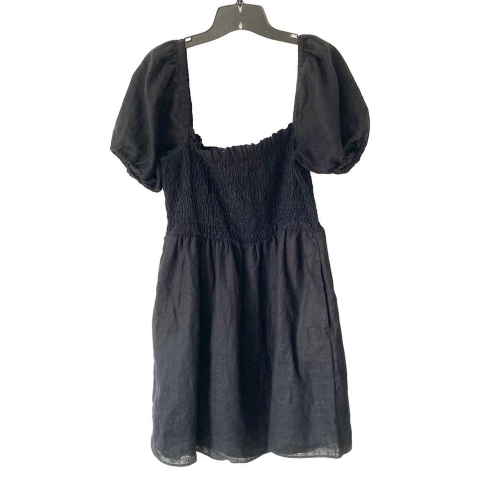 J. Crew Black Linen Smocked Puff Sleeve Dress size medium
